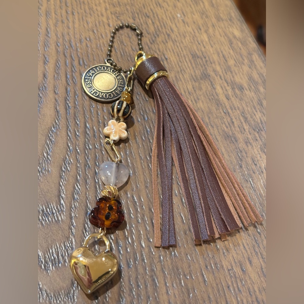 Coach Gold Medal and Brown Tassel Keychain